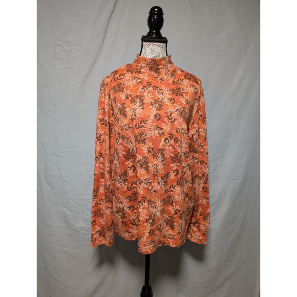 Croft & Barrow Orange Mock Neck Long Sleeve Top Fall Leaves Women's Plus Size 1X - Picture 1 of 6